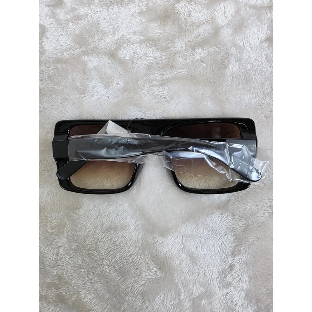 Oversized Square Sunglasses‎ Women Black Gradient Brown Lens Fashion Eyewear